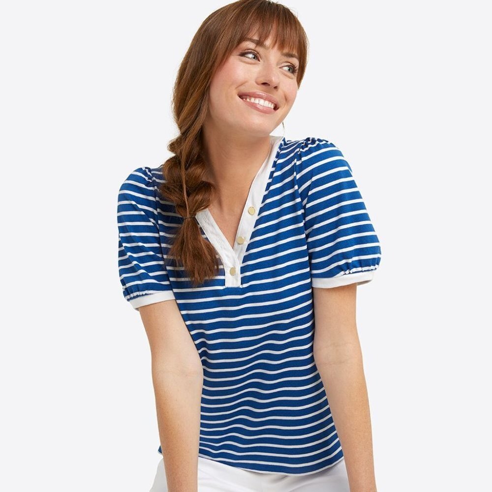 Draper James Puff Sleeve T-Shirt in Blue Nautical Stripe XS NWT - Picture 6 of 7